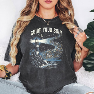 Guide Your Soul Lighthouse Floral Night Sky T-Shirt