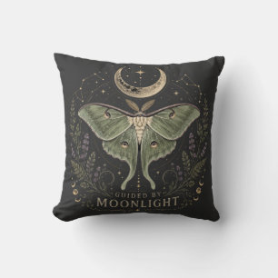Guided by Moonlight Luna Moth Celestial Throw Pillow