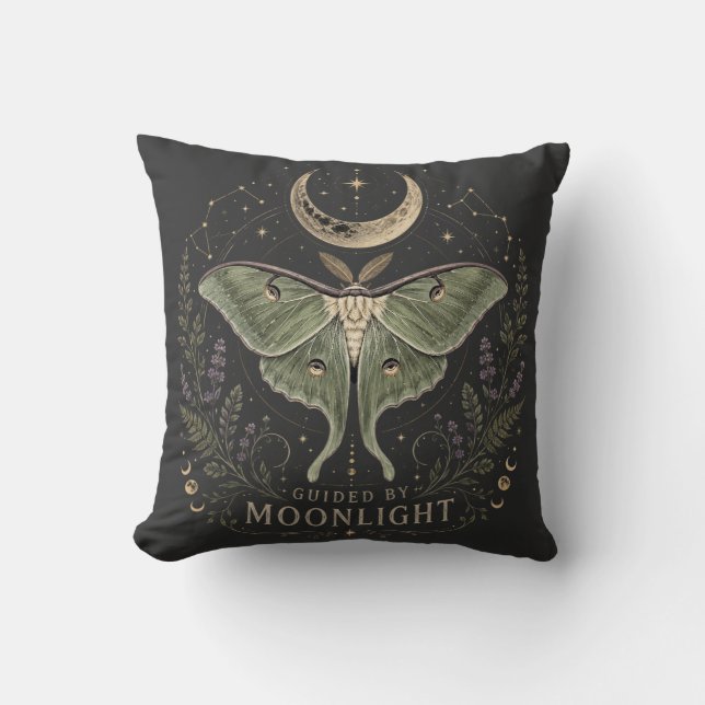 Guided by Moonlight Luna Moth Celestial   Throw Pillow (Front)