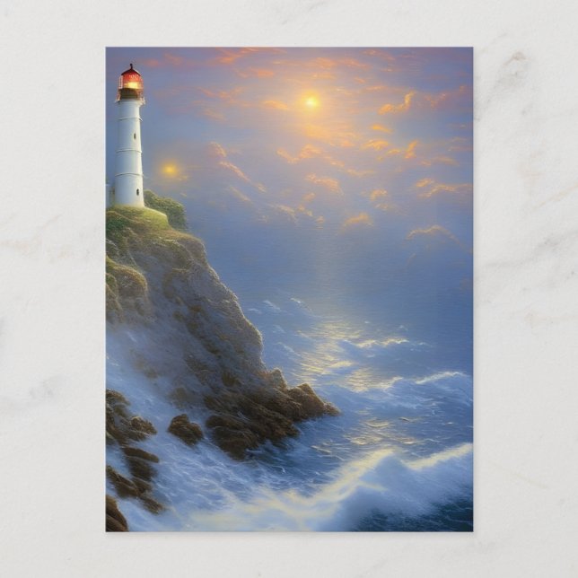 Guiding Light Cliff Lighthouse Digital Art   Postcard (Front)