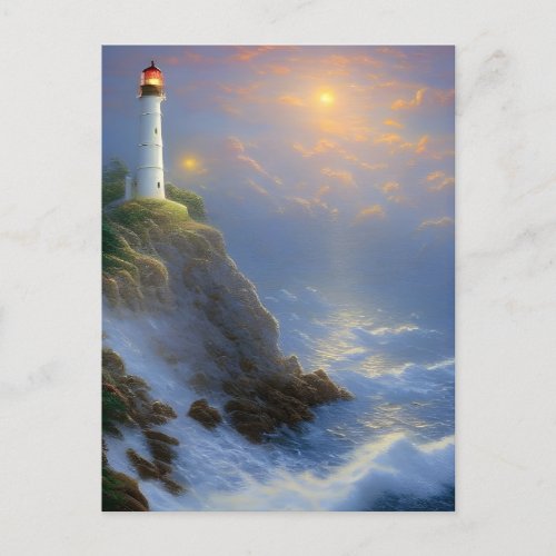 Guiding Light Cliff Lighthouse Digital Art  Postcard