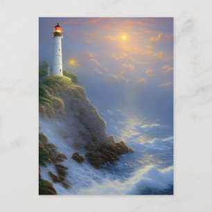 Guiding Light Cliff Lighthouse Digital Art Postcard
