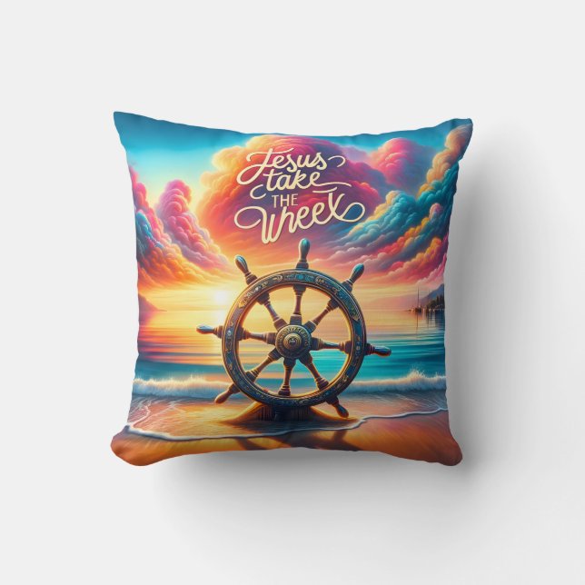 Guiding Light Jesus Take the Wheel  Throw Pillow (Front)