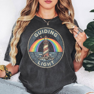 Guiding Light Lighthouse Rainbow Retro Badge T-Shirt