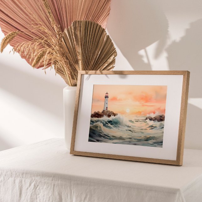 Guiding Light: Lighthouse Watercolor Art Poster (Embark on a coastal charm journey with a captivating watercolor painting.)