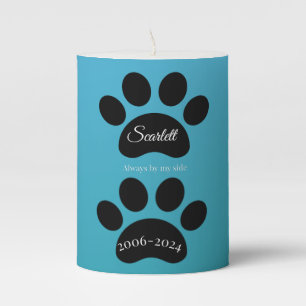 Guiding Light Paw Print Memorial Tribute Pillar Candle