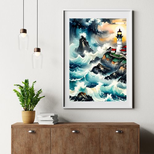 Guiding Light _ Serene Lighthouse Scene  Poster