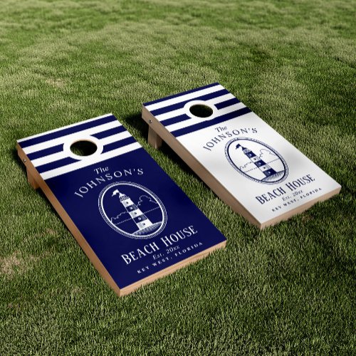 Guiding Lights in Navy and White Lighthouse Themed Cornhole Set