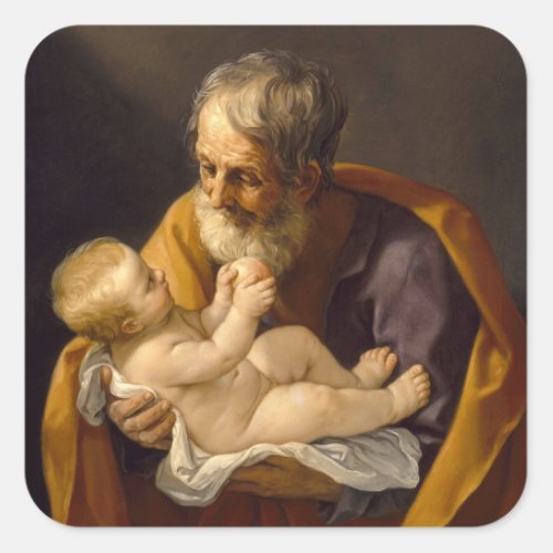 Guido Reni _ Saint Joseph And The Christ Child Square Sticker