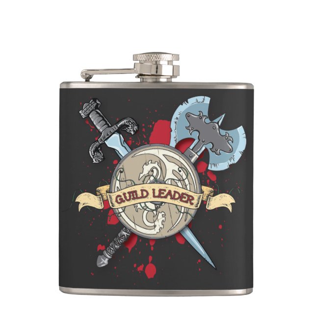 GUILD LEADER Tattoo - Sword, Axe, and Shield Flask (Front)