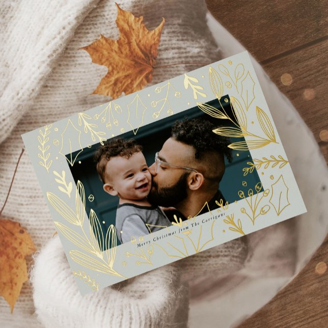 Guilded Foiliage Photo Gold Foil Holiday Card (Guilded Foiliage Photo Gold Foil Holiday Card)