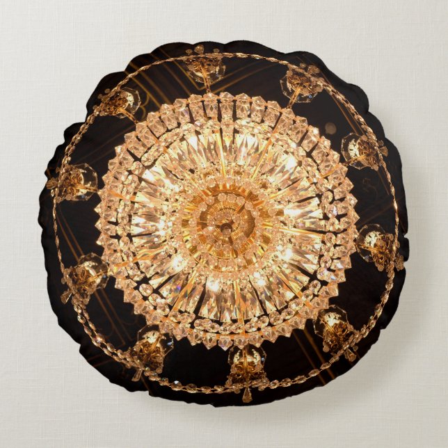 Guildhall Elegance: Antique Chandelier View Round Pillow (Front)