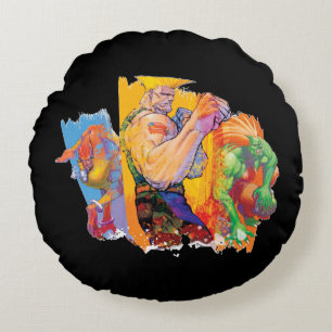 Guile, Blanka & Dhalsim Round Pillow