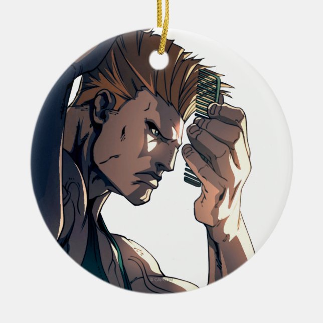 Guile Combing Hair Ceramic Ornament (Front)