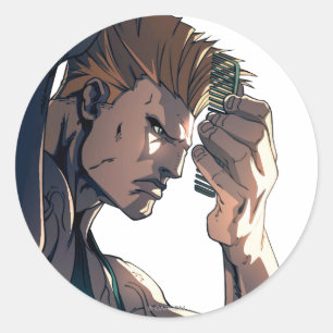 Guile Combing Hair Classic Round Sticker