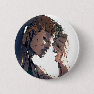 Guile Combing Hair Pinback Button