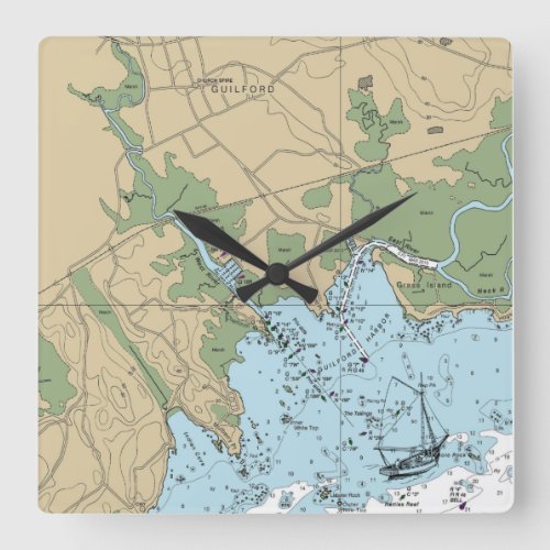 Guilford CT Nautical Chart Square Wall Clock