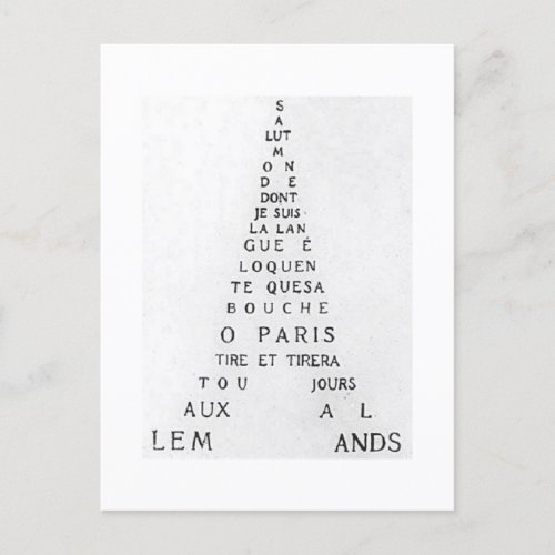 Guillaume Apollinaire Eiffel Calligramme Postcard