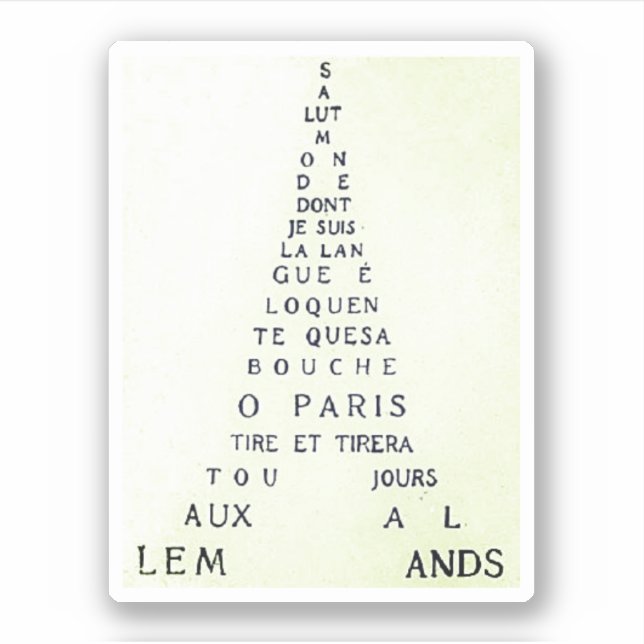 Guillaume Apollinaire, Eiffel Calligramme Sticker (Front)