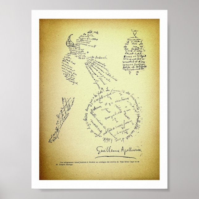 Guillaume Apollinaire, Poème Calligramme (1920) Poster (Front)