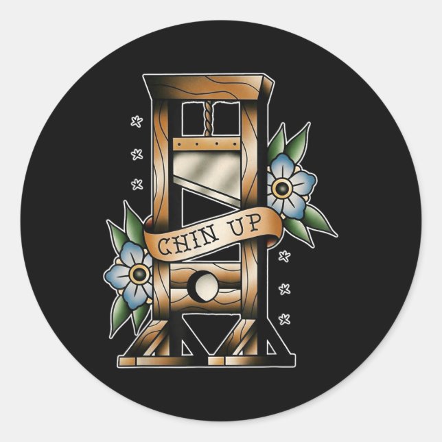 Guillotine Traditional Tattoo Flash Chin Up Mediev Classic Round Sticker (Front)