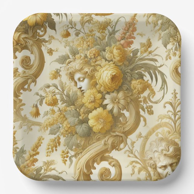 Guilt of Gold – Baroque Floral  Paper Plates (Front)