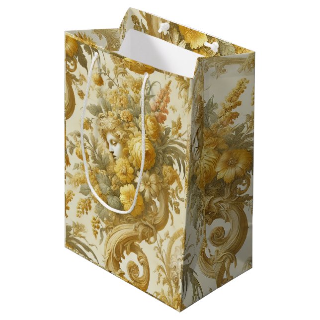 Guilt of Gold – Baroque Floral Pillow Medium Gift Bag (Front Angled)