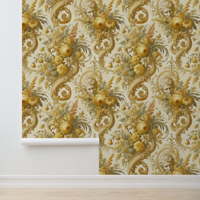 Guilt of Gold – Baroque Floral  Wallpaper (Application)