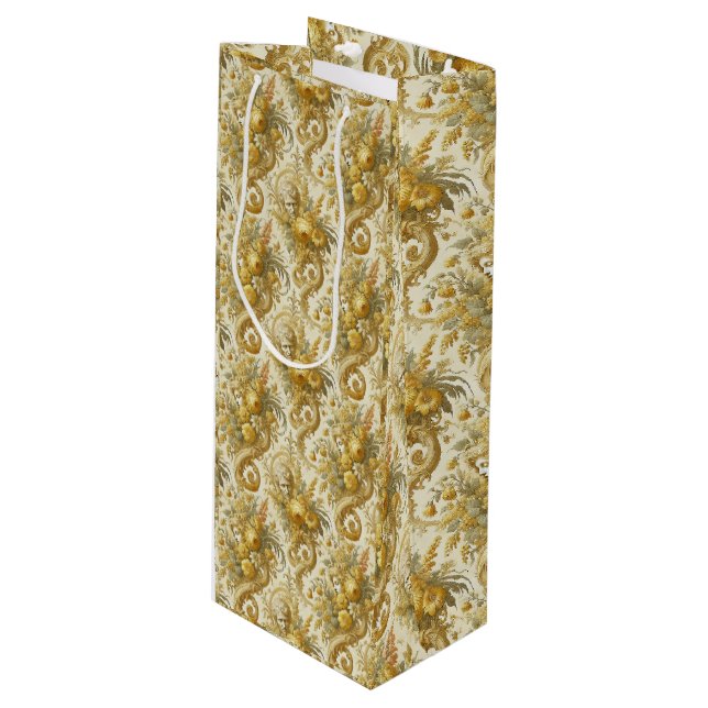 Guilt of Gold – Baroque Floral Wine Gift Bag (Front Angled)