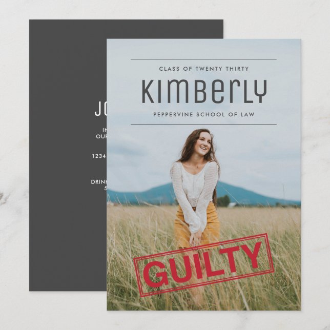 Guilty as Charged Law Graduation Invitation (Front/Back)