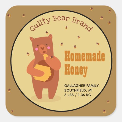 Guilty Bear Homemade Honey Jar Square Sticker