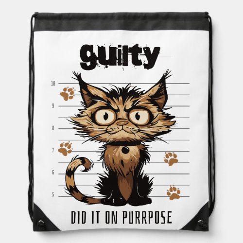 Guilty cat _ did it on purpose graphic drawstring bag