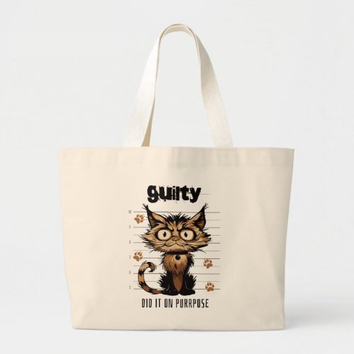 Guilty cat _ did it on purpose graphic large tote bag