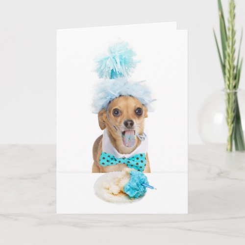 Guilty Dog Eating Birthday Cake Greeting Card