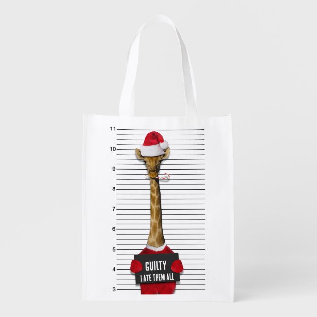 Guilty Giraffe Mugshot Funny Christmas Grocery Bag (Front)