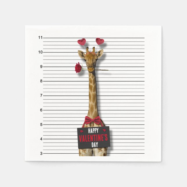 Guilty Giraffe Mugshot Funny Happy Valentine's Day Napkins (Front)