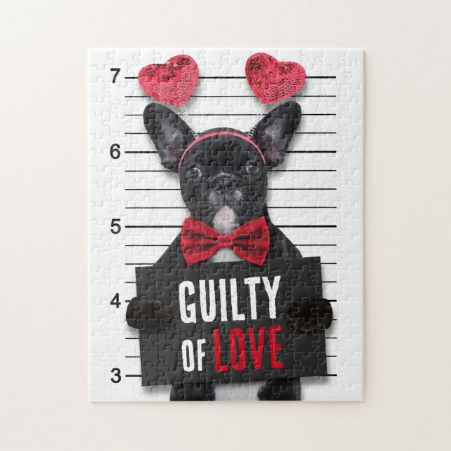 Guilty Love Mugshot Dog Funny Valentine's Day Jigsaw Puzzle (Vertical)