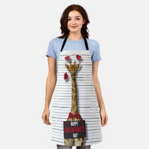 Guilty Mugshot Giraffe Funny Happy Valentine's Day Apron
