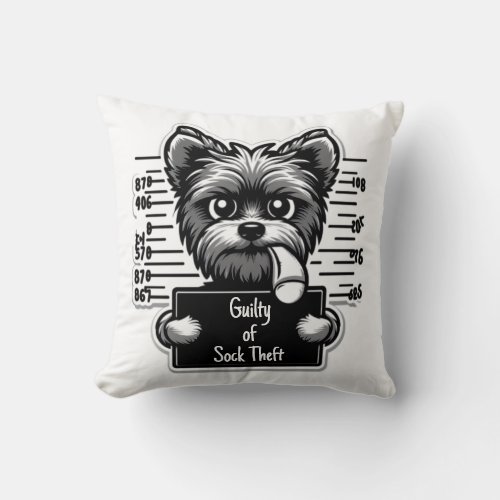 Guilty Paws Mug Shot _ Yorkshire Terrier Throw Pillow