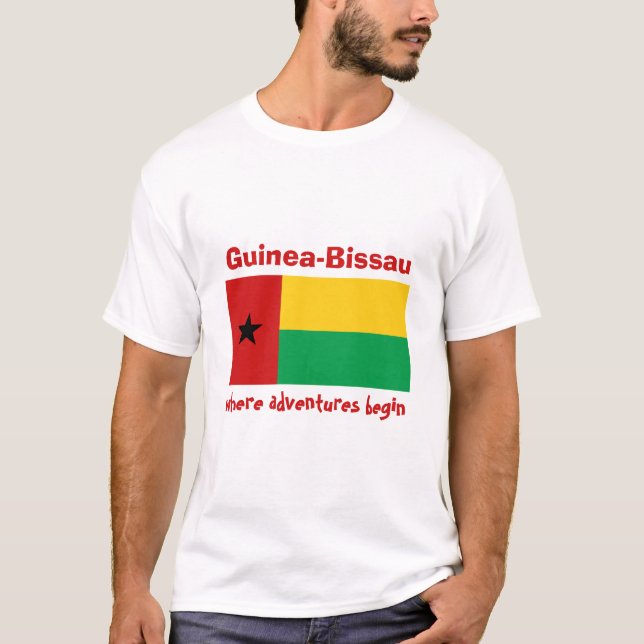 Guinea-Bissau Flag + Map + Text T-Shirt (Front)