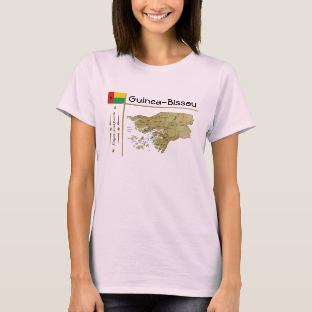 Guinea-Bissau Map + Flag + Title T-Shirt (Front)