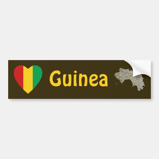 Guinea-Conakry Flag Heart + Map Bumper Sticker (Front)