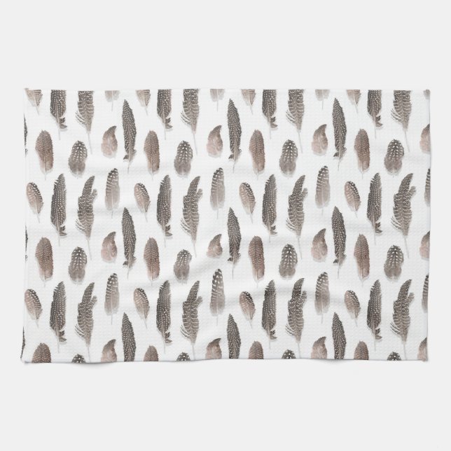 Guinea Farm Bird Feather Pattern Kitchen Towel (Horizontal)