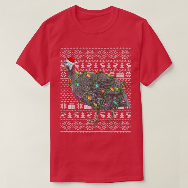 Guinea Fowl Bird Lover Santa Hat Ugly Guinea Fowl  T-Shirt (Design Front)