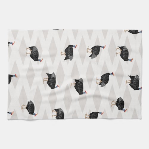 Guinea fowl bird pattern geometric kitchen towel