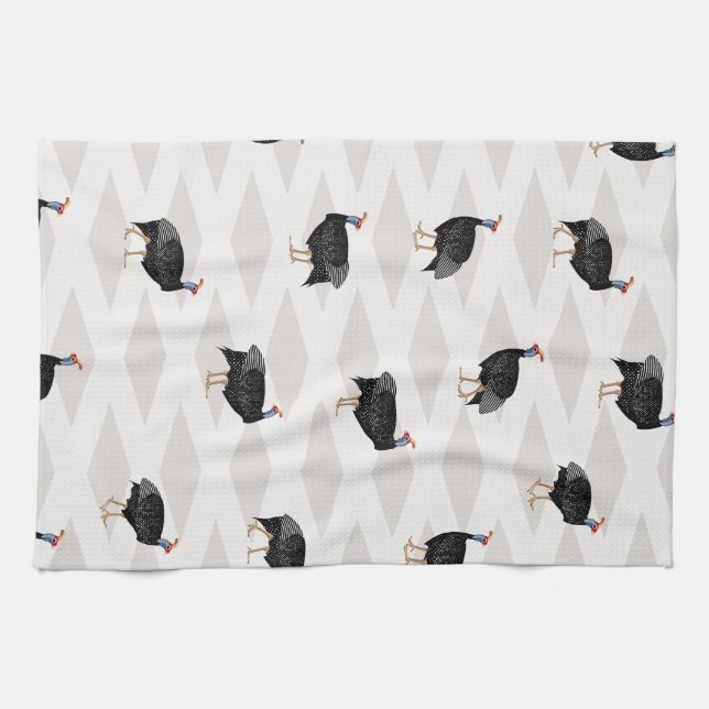 Guinea fowl bird pattern geometric kitchen towel (Horizontal)