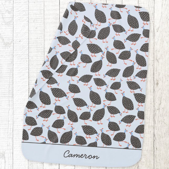 Guinea Fowl Bird Pattern Personalized Custom Name Baby Blanket (fun guineafowl personalized baby blanket)