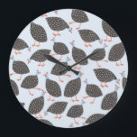 Guinea Fowl Blue Pattern Large Clock<br><div class="desc">A flock of little Guinea hens marching about in this fun blue pattern to make you smile.</div>