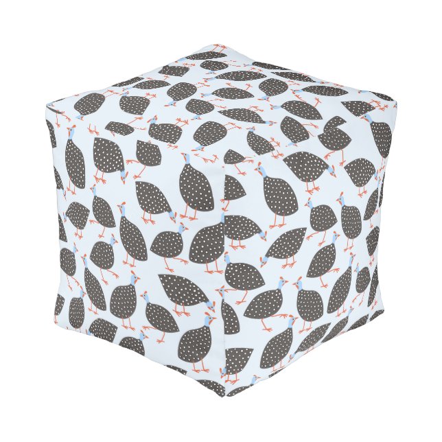 Guinea Fowl Blue Pattern Pouf (Angled Back)