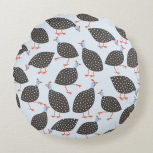 Guinea Fowl Blue Pattern Round Pillow